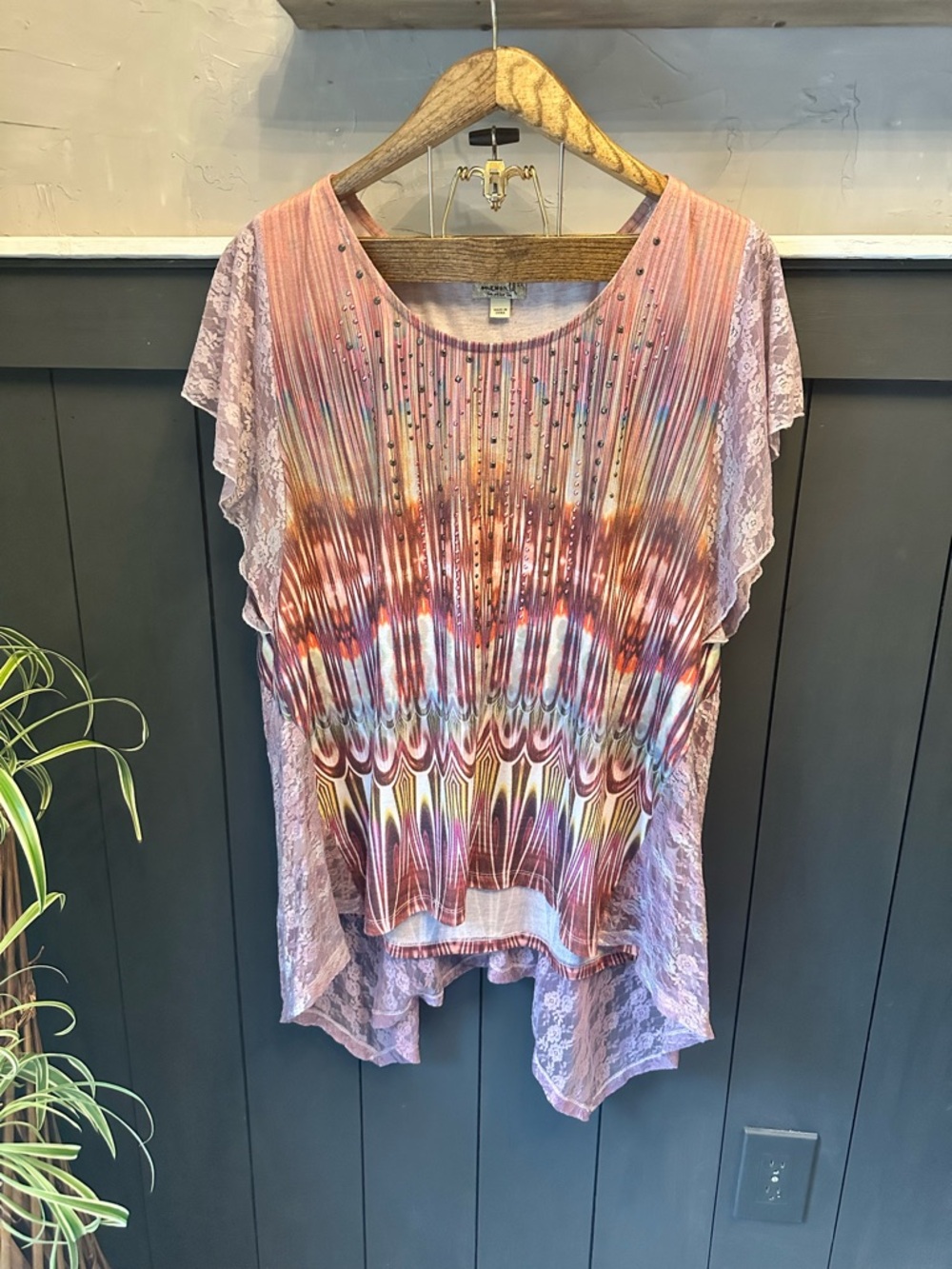 ONE WORLD Pink-Beige Lace Heathered Stretch Top 2X